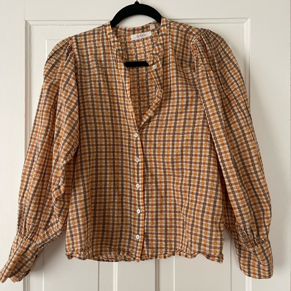 Doen Scarlett Top in Orange Meringue Plaid